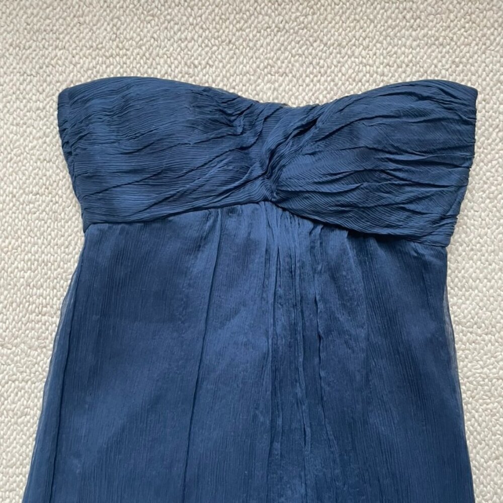 100% silk strapless navy blue floor length gown Size 4 empire waist